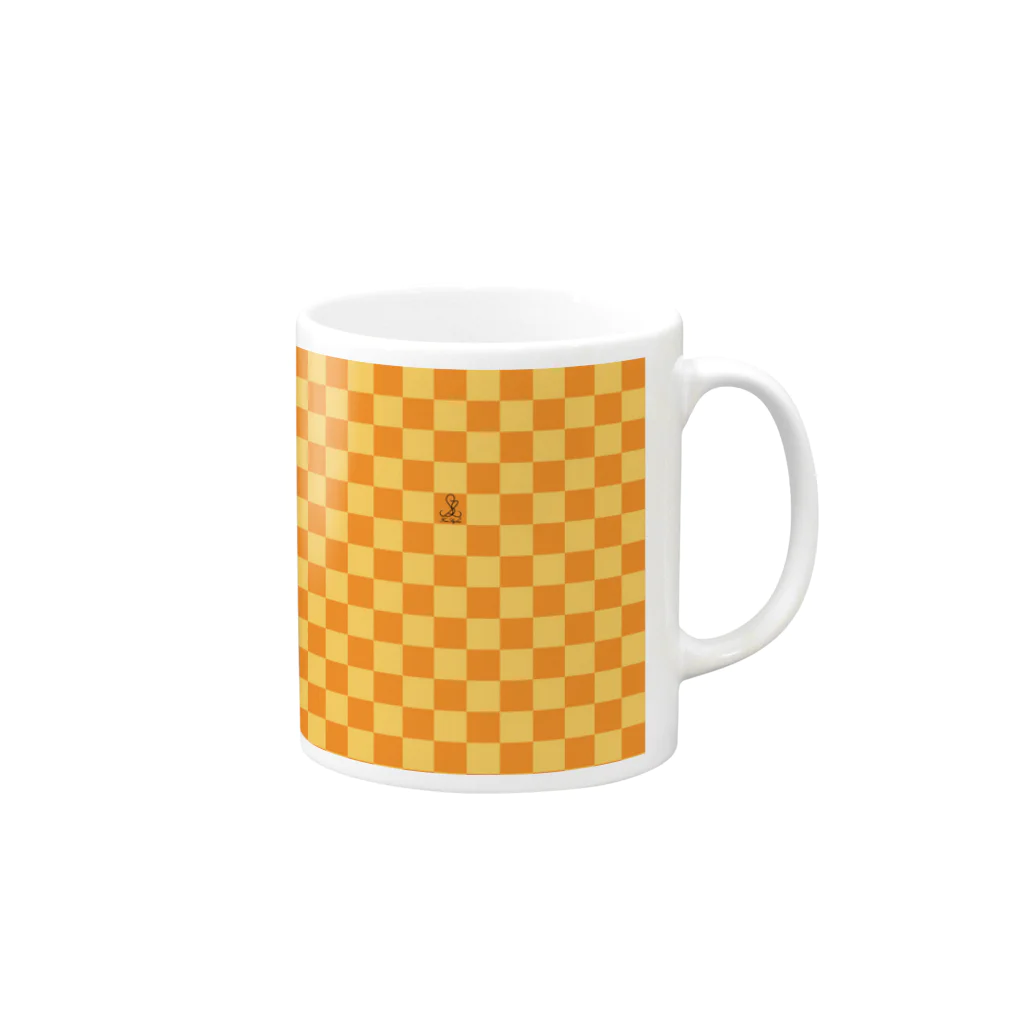 FreeStylersの【FreeStylers】check orange yellow Mug :right side of the handle