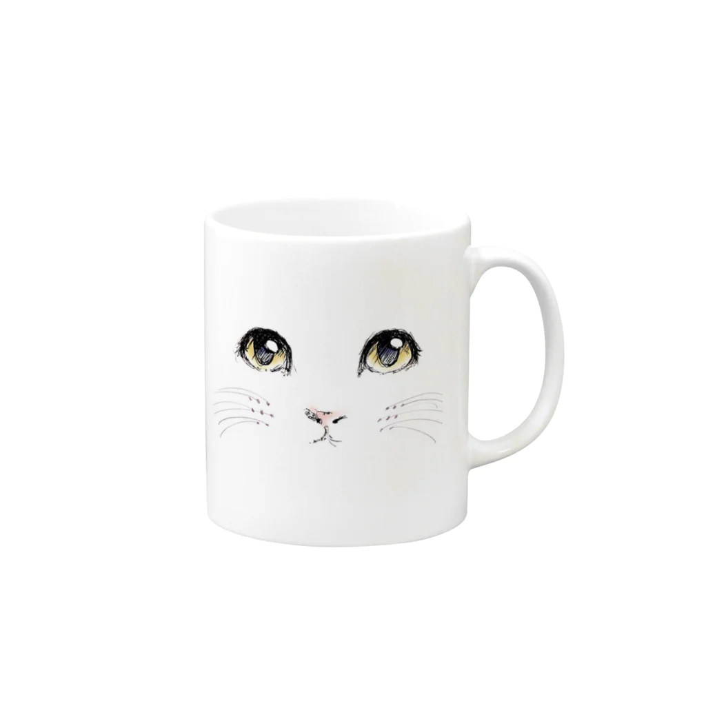 アトリエアイリスの白猫マグカップ Mug :right side of the handle