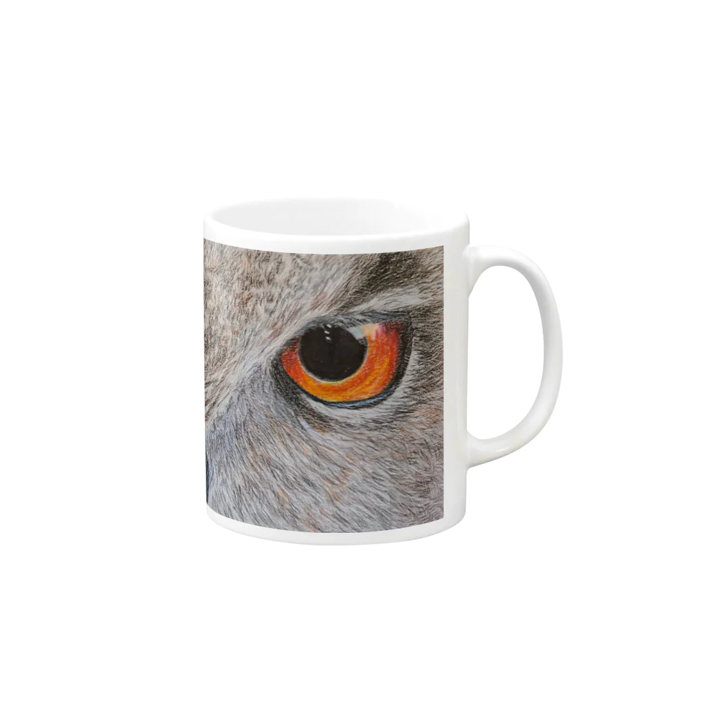 にゃんこ亀のフクロウとにらめっこ Mug :right side of the handle