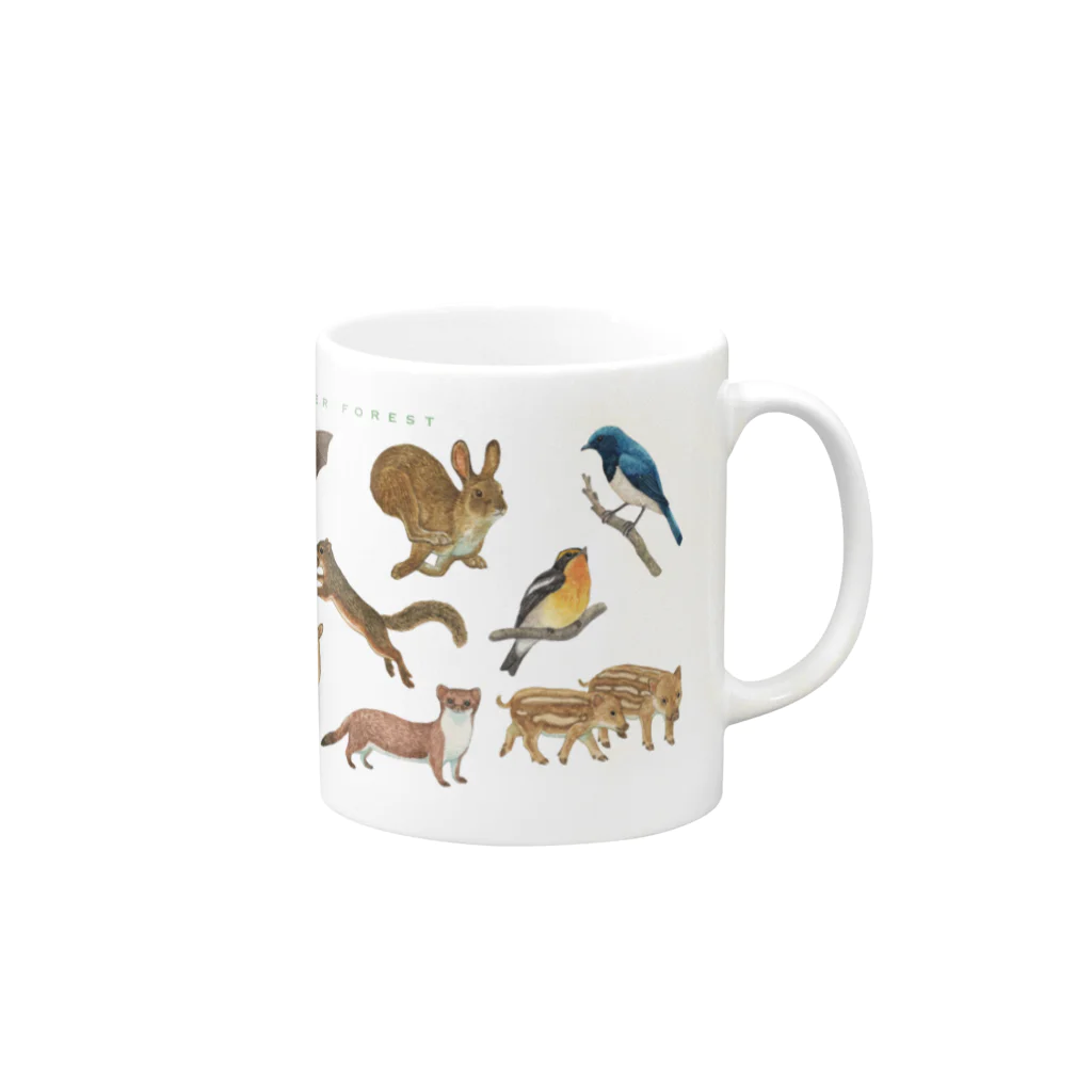 ちなきのこの夏の山の動物たち Mug :right side of the handle