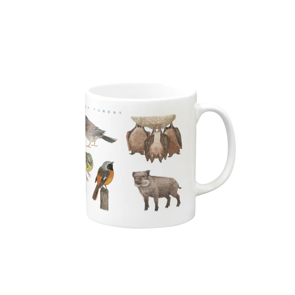 ちなきのこの冬の山の動物たち Mug :right side of the handle