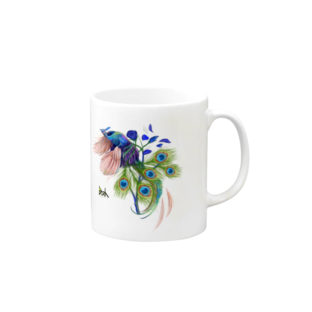 HAVAA.garaのクジャクと青い薔薇 Mug :right side of the handle