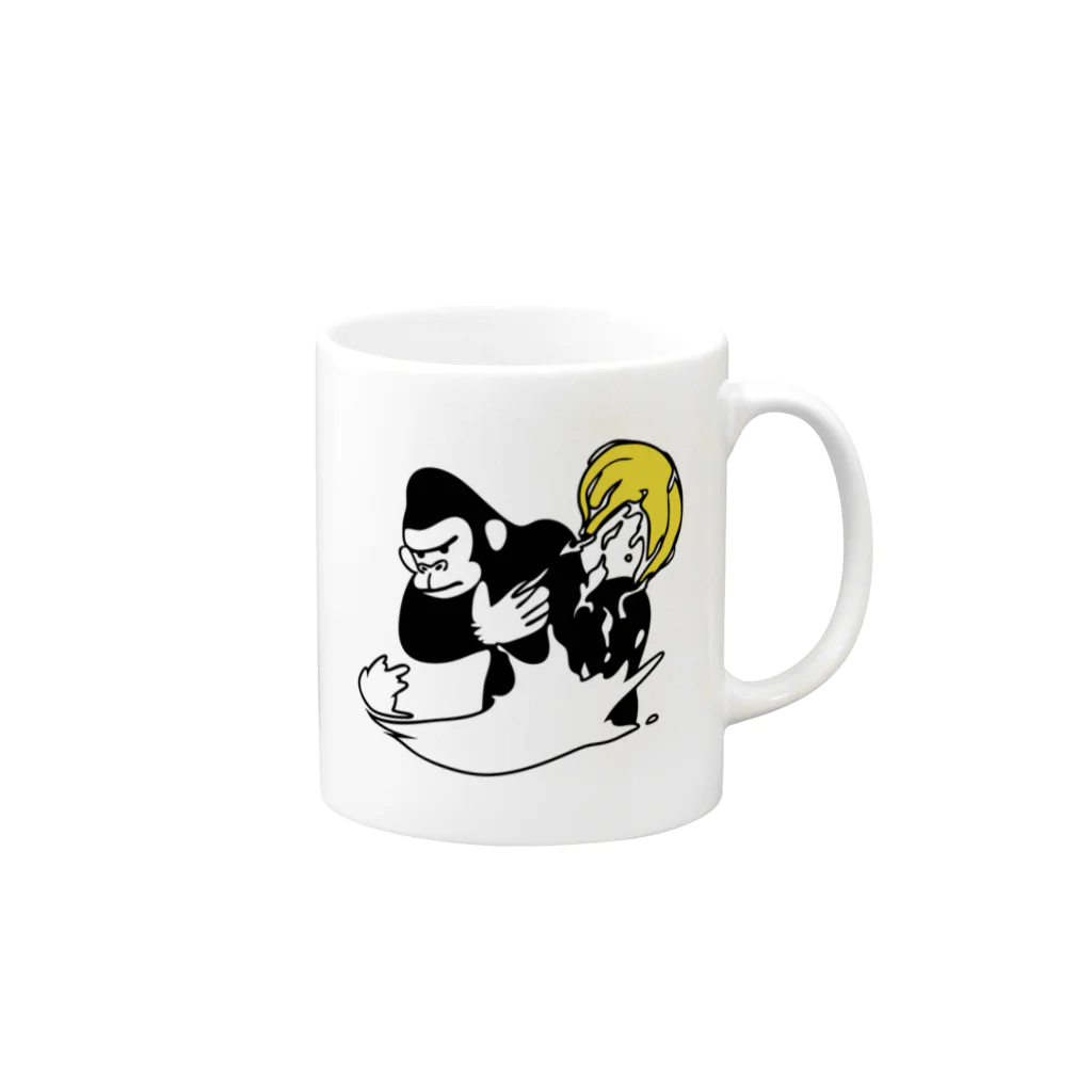 ichomaeの川でバナナを獲るゴリラ Mug :right side of the handle