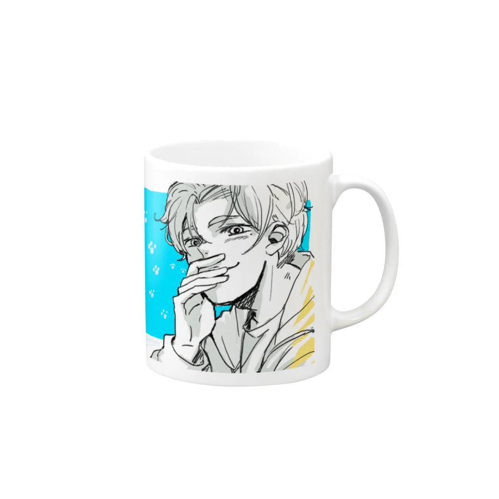 ぜに良/絵仕事受付中のパーカー笑顔の男の子 Mug :right side of the handle