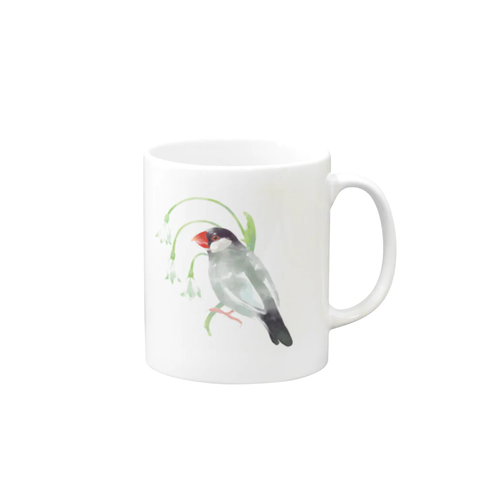 kadoBIRDの文鳥とスノーフレーク Mug :right side of the handle