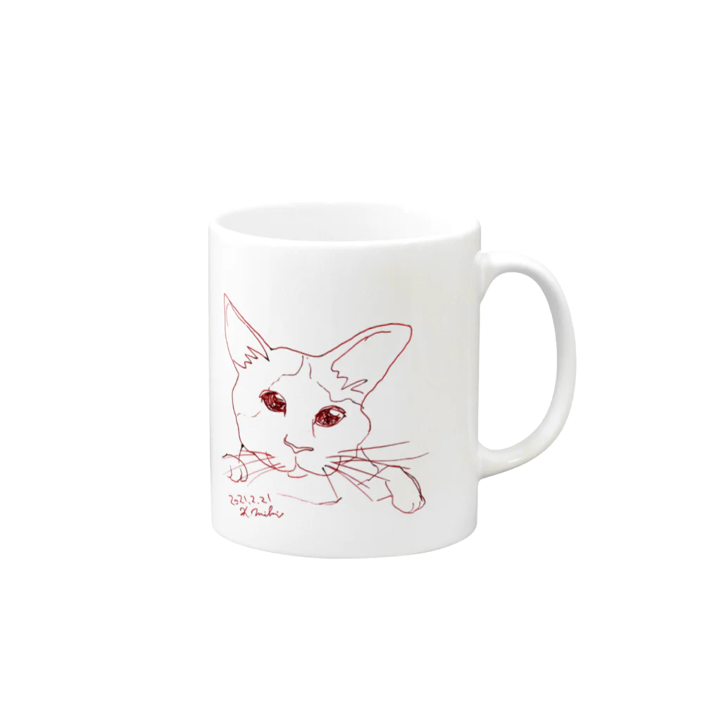 猫好きのみきのお店の猫カフェ猫さんユル描画 Mug :right side of the handle