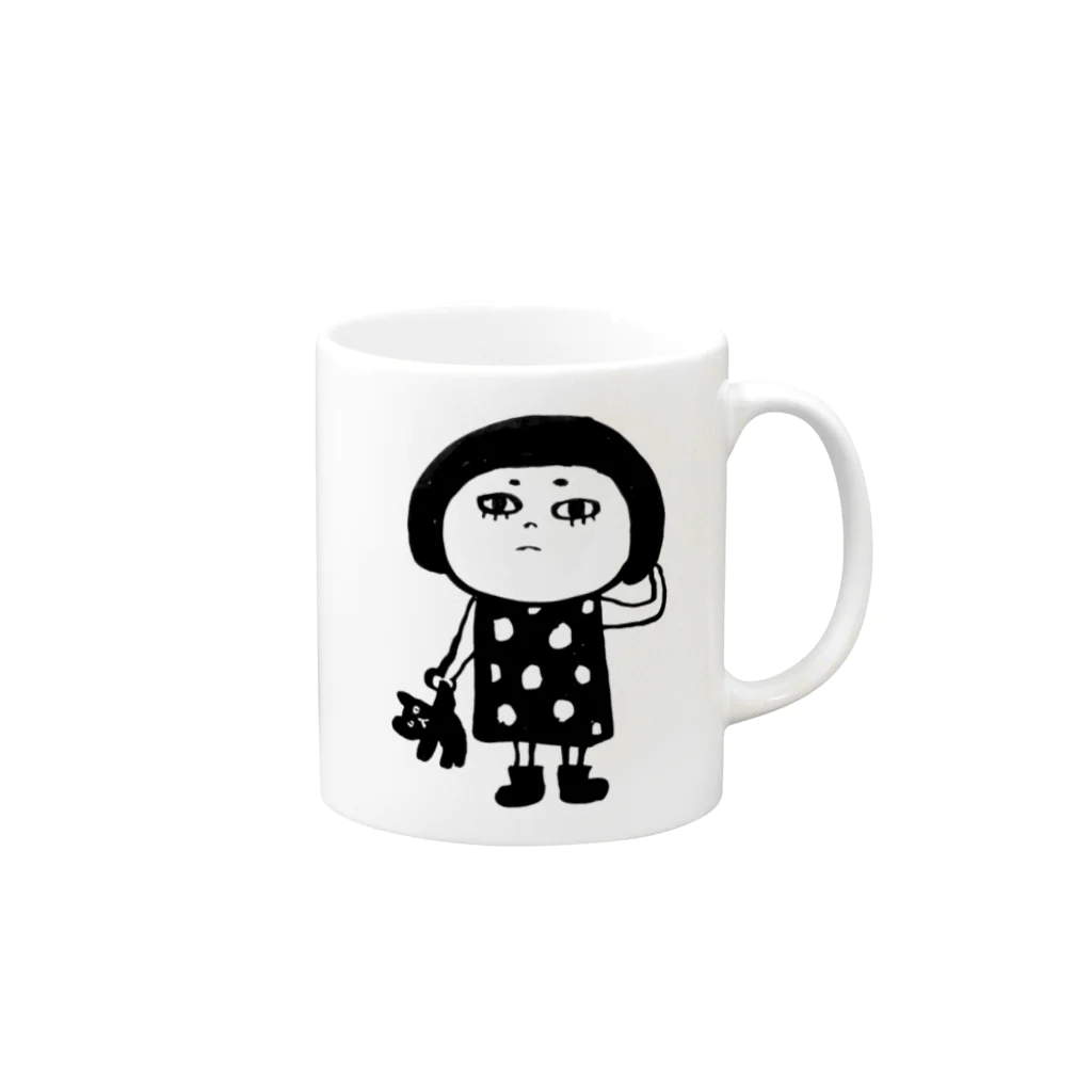 福猫屋のA/ぬいぐるみを持った女の子 Mug :right side of the handle