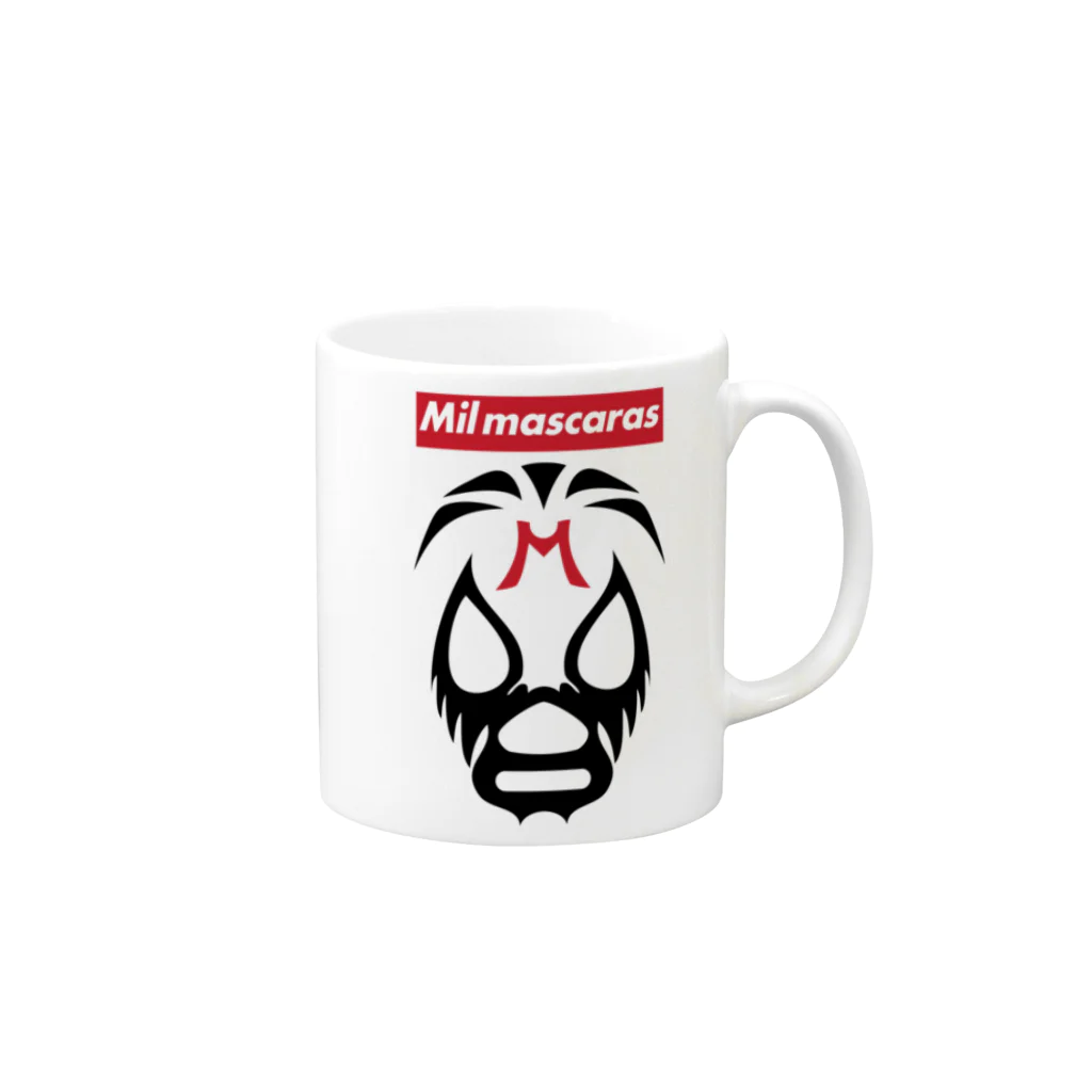 DRIPPEDのMIL MASCARAS-ミル・マスカラス-赤ボックスロゴ Mug :right side of the handle