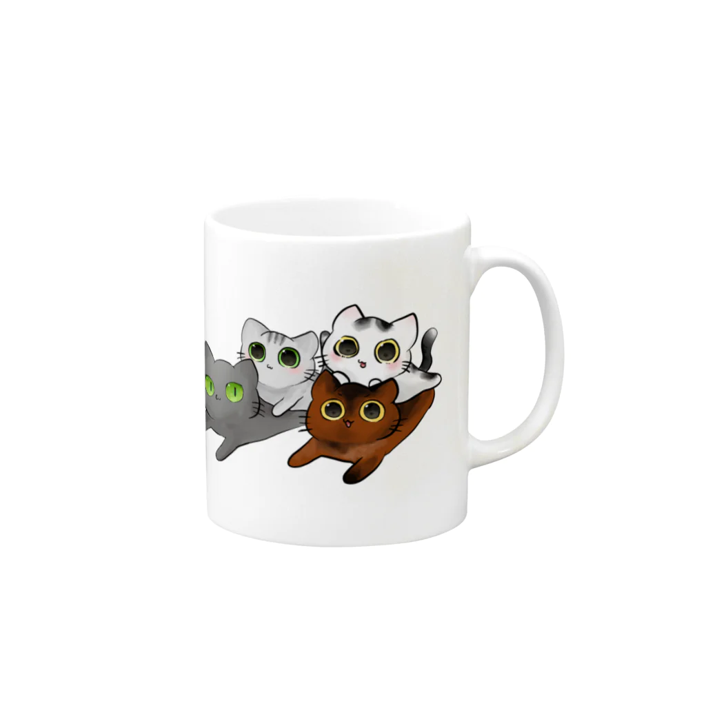 ねこほうチャンネル公式グッズの集合イラストマグカップ Mug :right side of the handle