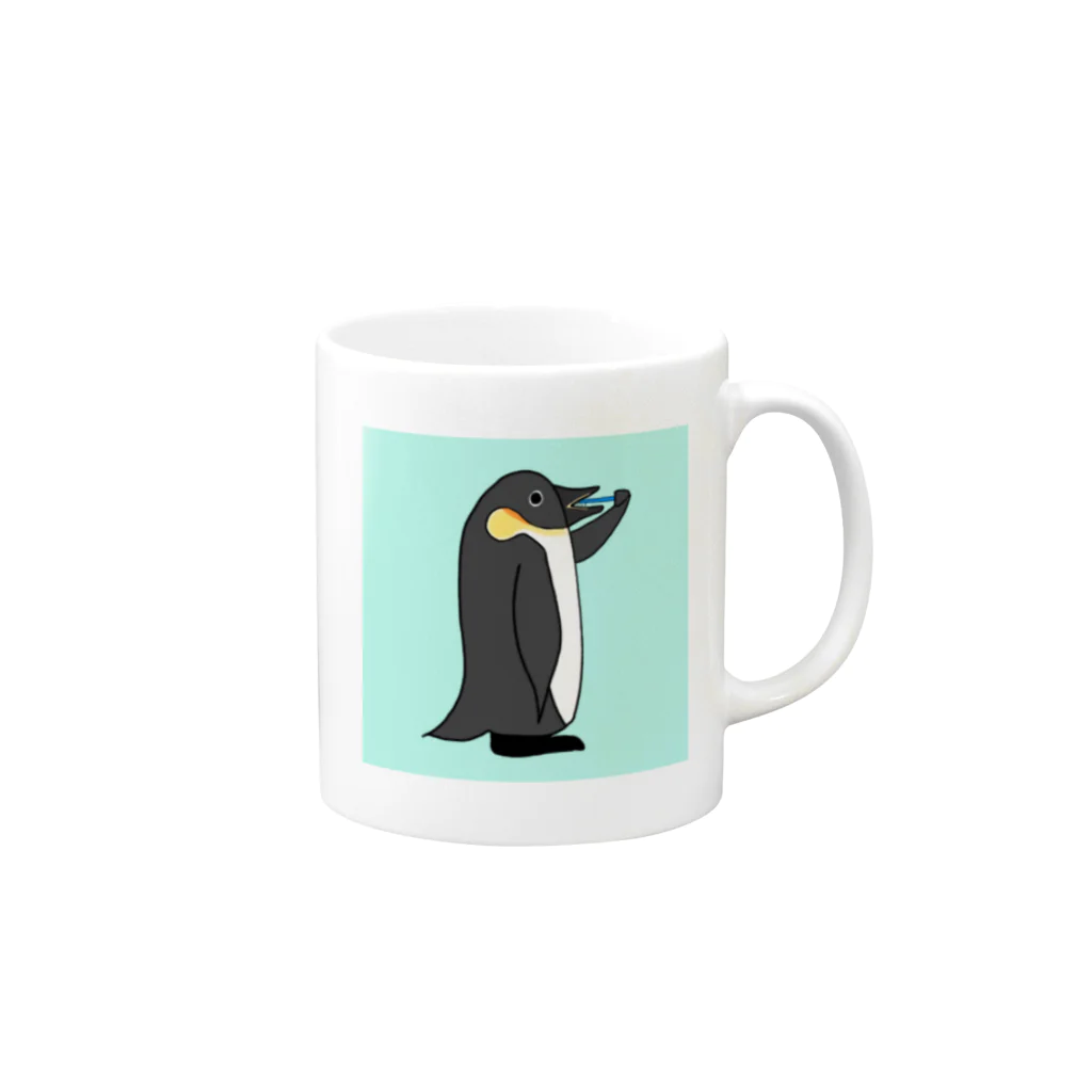 モユズの歯磨きペンギン　コップ　青 Mug :right side of the handle