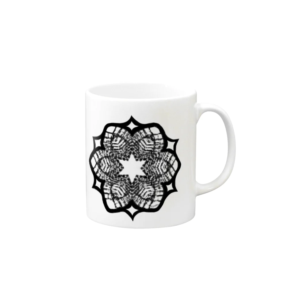 シンプルなグッズ やこ屋のレースの幾何学模様な花 Mug :right side of the handle