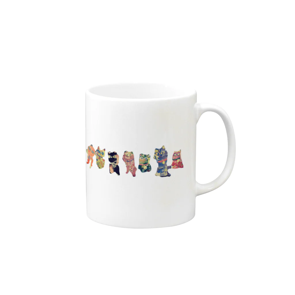 【全盲の絵描き】オバケのタムタムの【全盲の画家】7匹の招き猫レンジャーズ Mug :right side of the handle