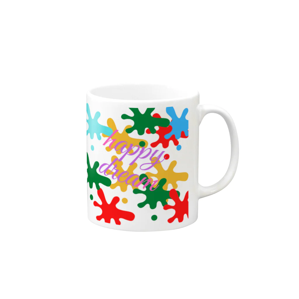 のとっちの趣味工房の飛び散り絵の具と幸せな夢 Mug :right side of the handle