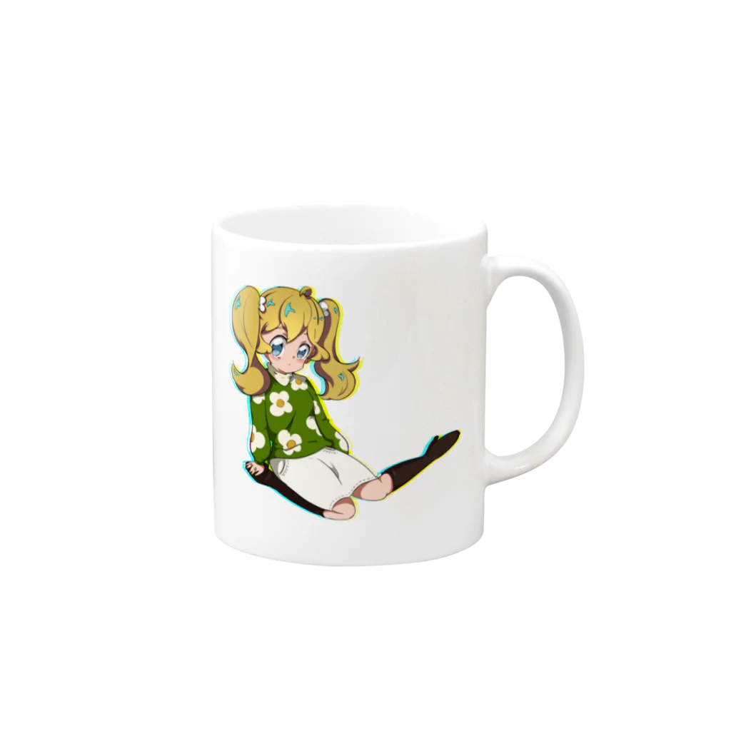 うっふんごりら。のツインテール、お花ちゃん Mug :right side of the handle