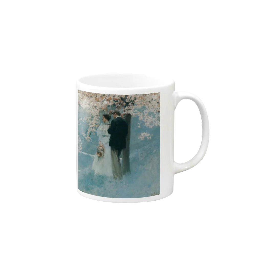 世界の絵画アートグッズのハワード・パイル 《春・桜の木の下で》 Mug :right side of the handle