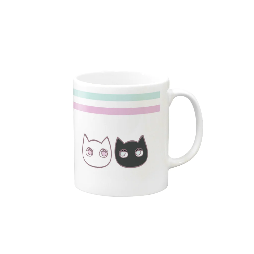 ねこだもストアのベストフレンド♡ねこマグNEW（ブルー×ピンク） Mug :right side of the handle