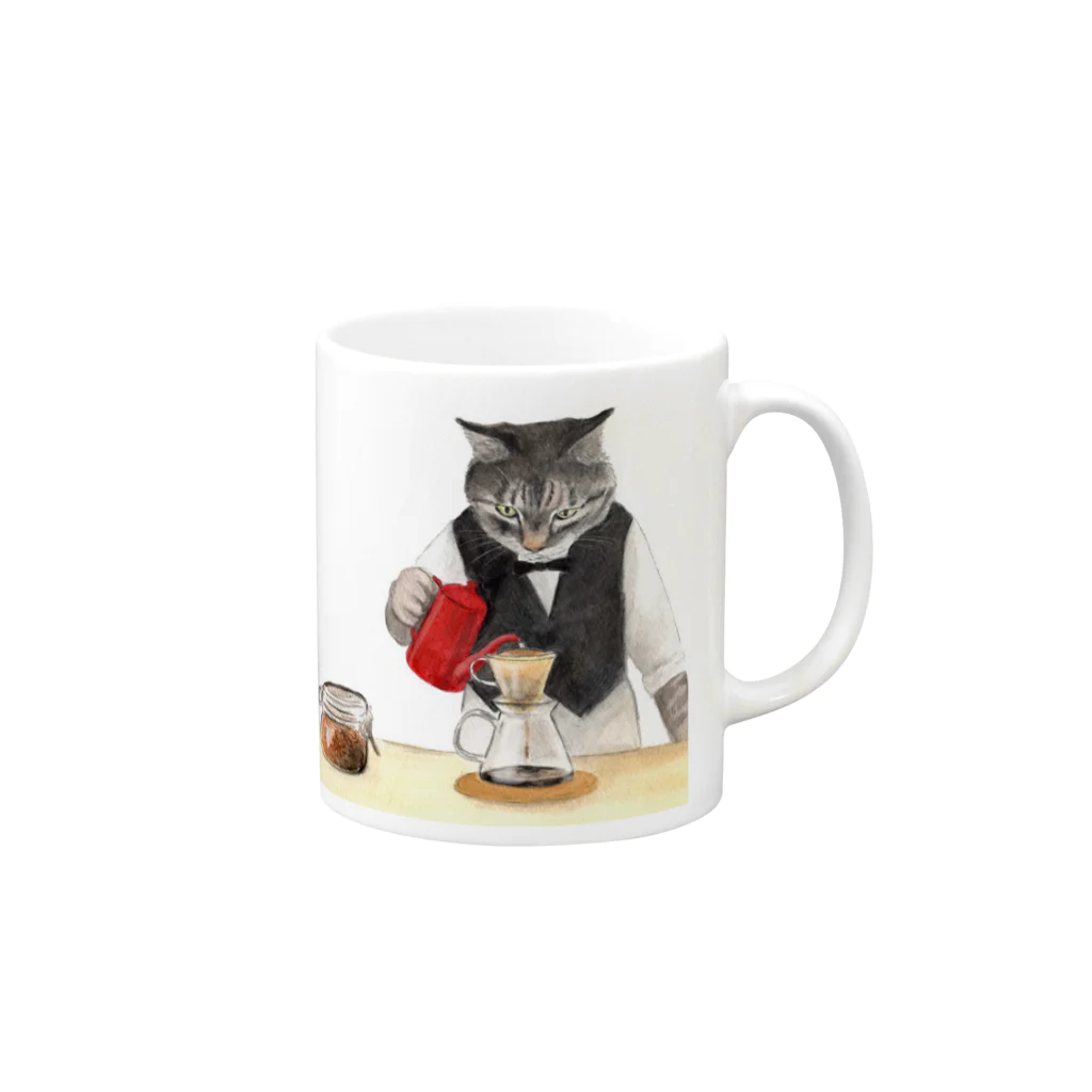  藤ねこりえ/ 𝙁𝙐𝙅𝙄𝙣𝙚𝙘𝙤𝙧𝙞𝙚の美味しいコーヒーを淹れる猫 Mug :right side of the handle