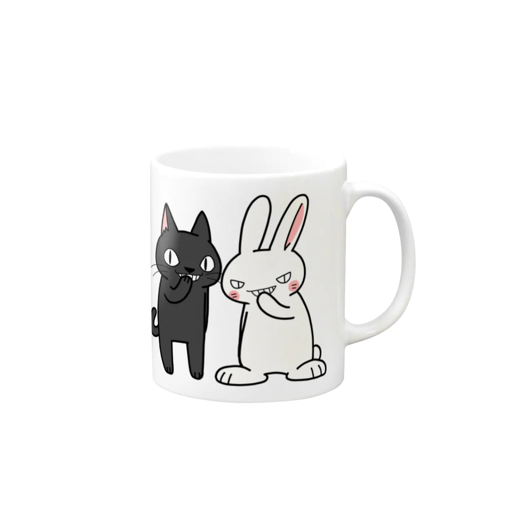 シシシFRIENDSのシシシうさぎ&シシシくろねこ Mug :right side of the handle