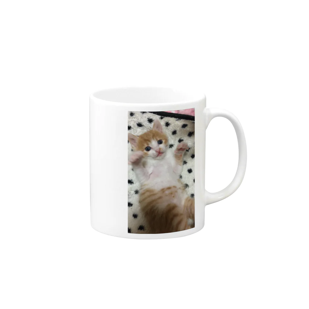 むむ😸🍈(mumu)グッズの茶白猫むむ Mug :right side of the handle