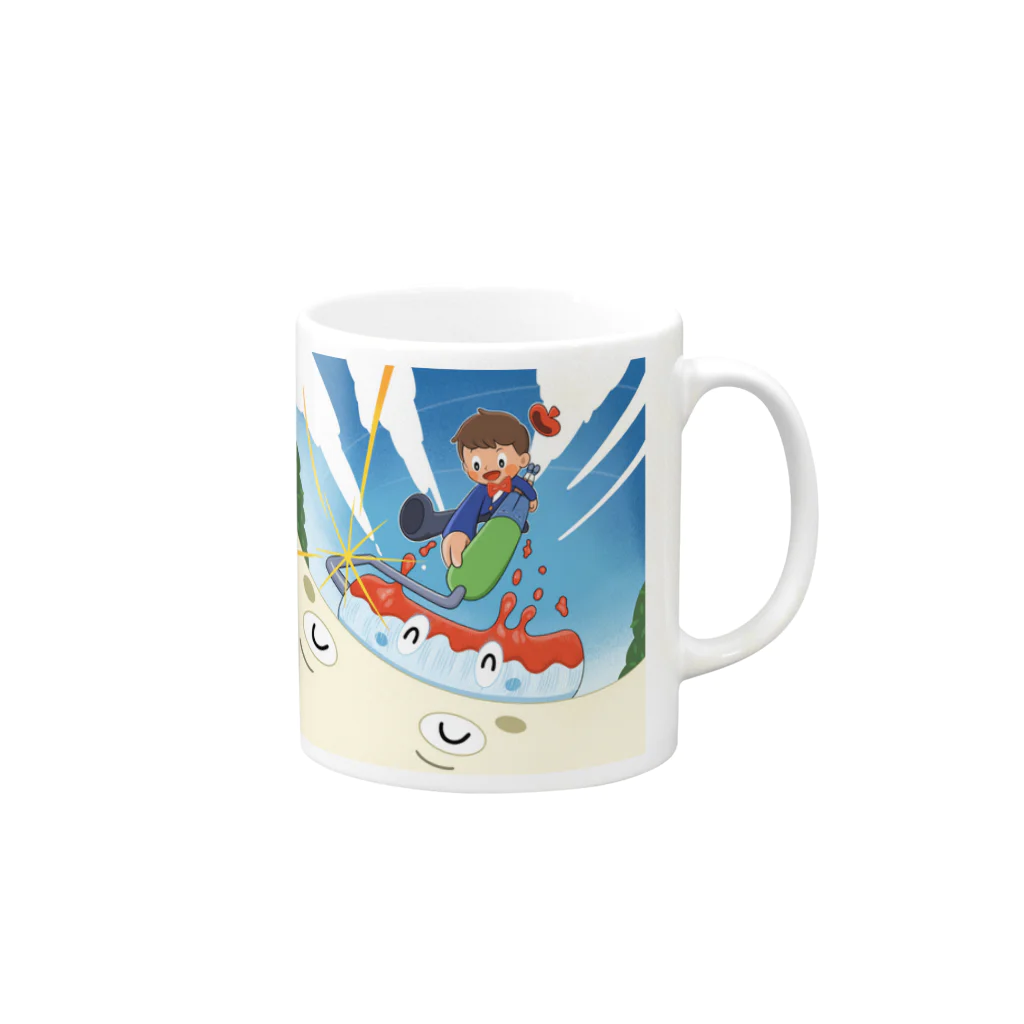 絵本　南紀「パンダ店長」シリーズのゆうやくんとローラーくんとどすこいキャンパスさん Mug :right side of the handle