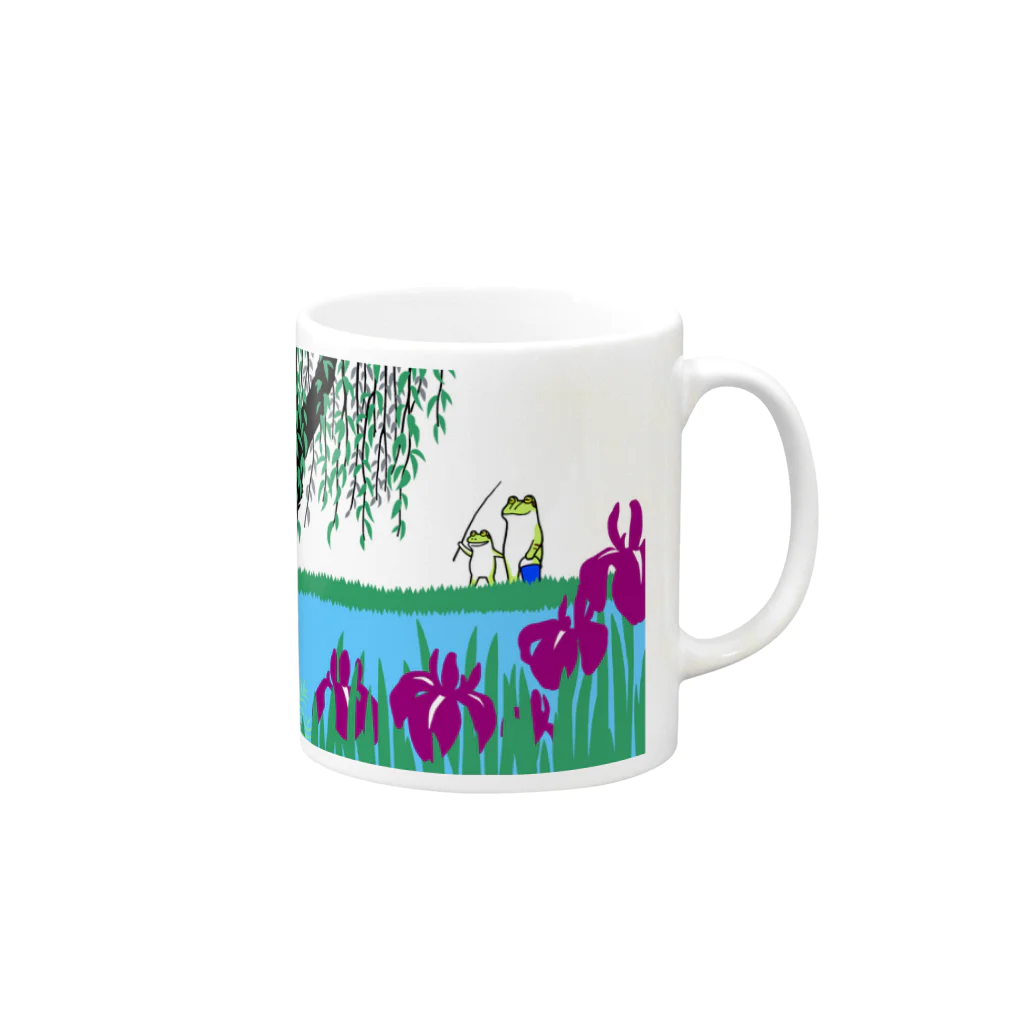 frogcroaksの蛙池 かきつばたと睡蓮 Mug :right side of the handle