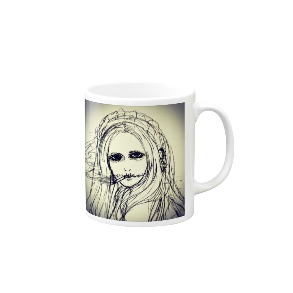 しぶき   やのタバコ女ゾンビシングル Mug :right side of the handle