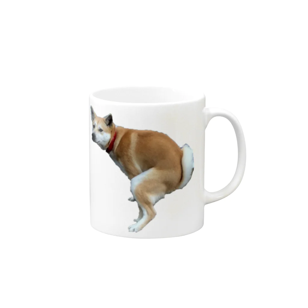 保護犬まるちゃんの踏ん張りまるちゃん Mug :right side of the handle