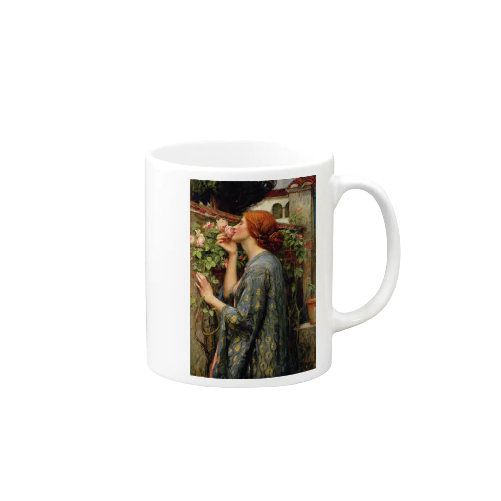 世界の絵画アートグッズのジョン・ウィリアム・ウォーターハウス 《薔薇の魂（私の甘いバラ）》 Mug :right side of the handle