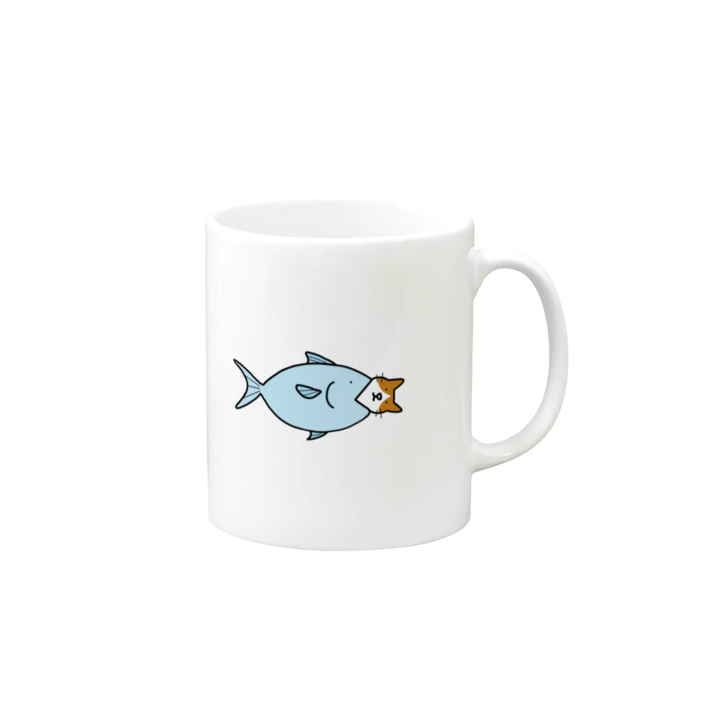 はっちゃんのお魚くわえたハチワレ猫 Mug :right side of the handle