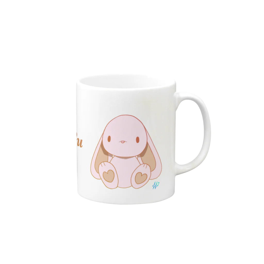 あとりえみなぎのももいろらびん　マグ Mug :right side of the handle