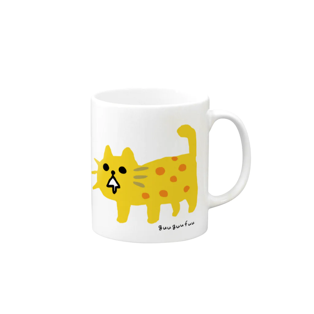 まるぺ 脱力グッズ屋さんの黄色いゆる猫ちゃんマグ Mug :right side of the handle