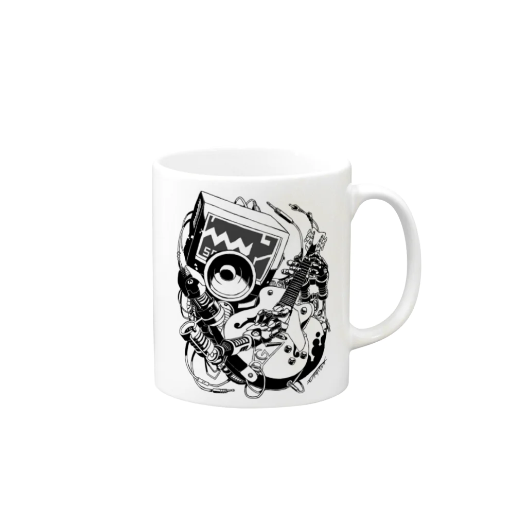 白黒灰脂オリジナルイラストグッズSHOP『熊猫動物園』の【ROCKOLOID SAULUS】type-GUITER Mug :right side of the handle