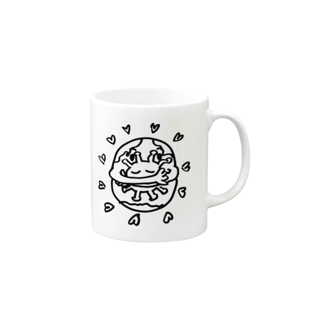 catmanjohn〜猫男じょんのホールディングコロナ〜コロナにココロはコロせない Mug :right side of the handle