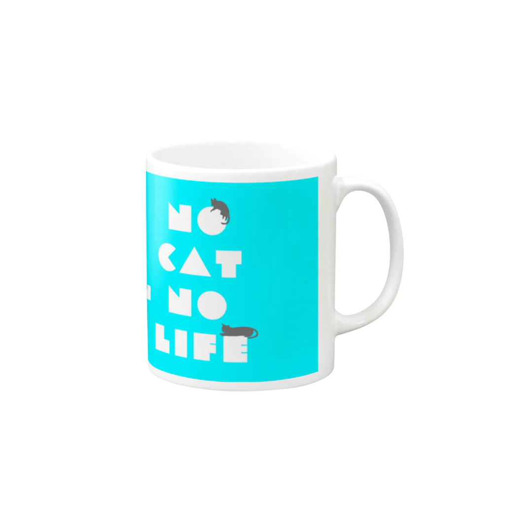 russibooのnocatnolife_blue（猫好きの方向け） Mug :right side of the handle