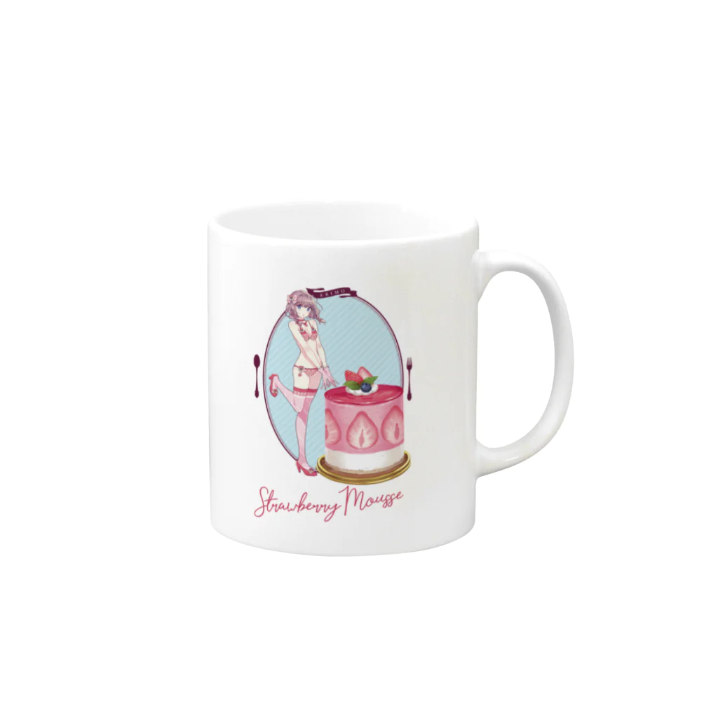 ERIMO–WORKSのSweets Lingerie Mug "Strawberry Mousse" Mug :right side of the handle