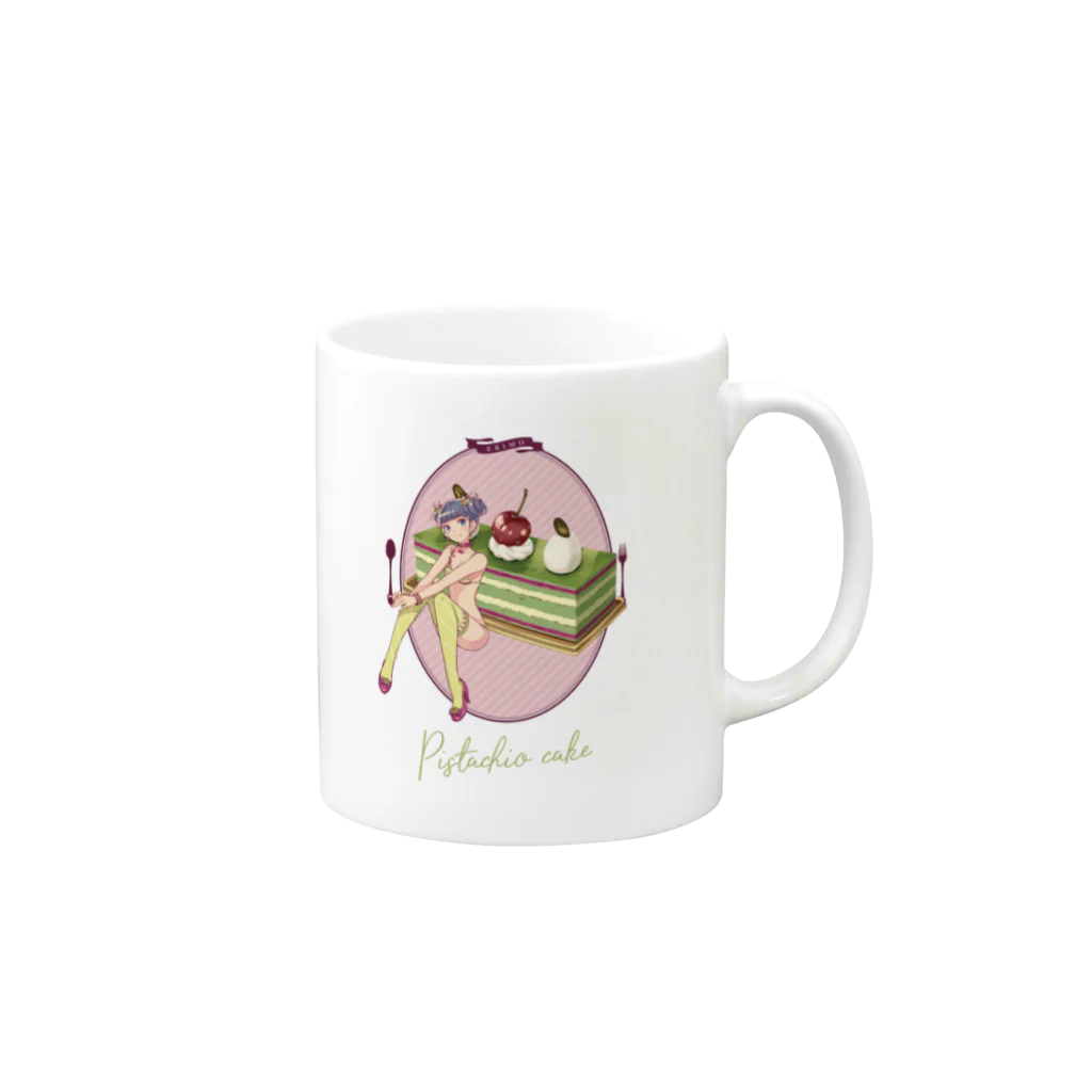 ERIMO–WORKSのSweets Lingerie Mug "Pistachio Cake" Mug :right side of the handle