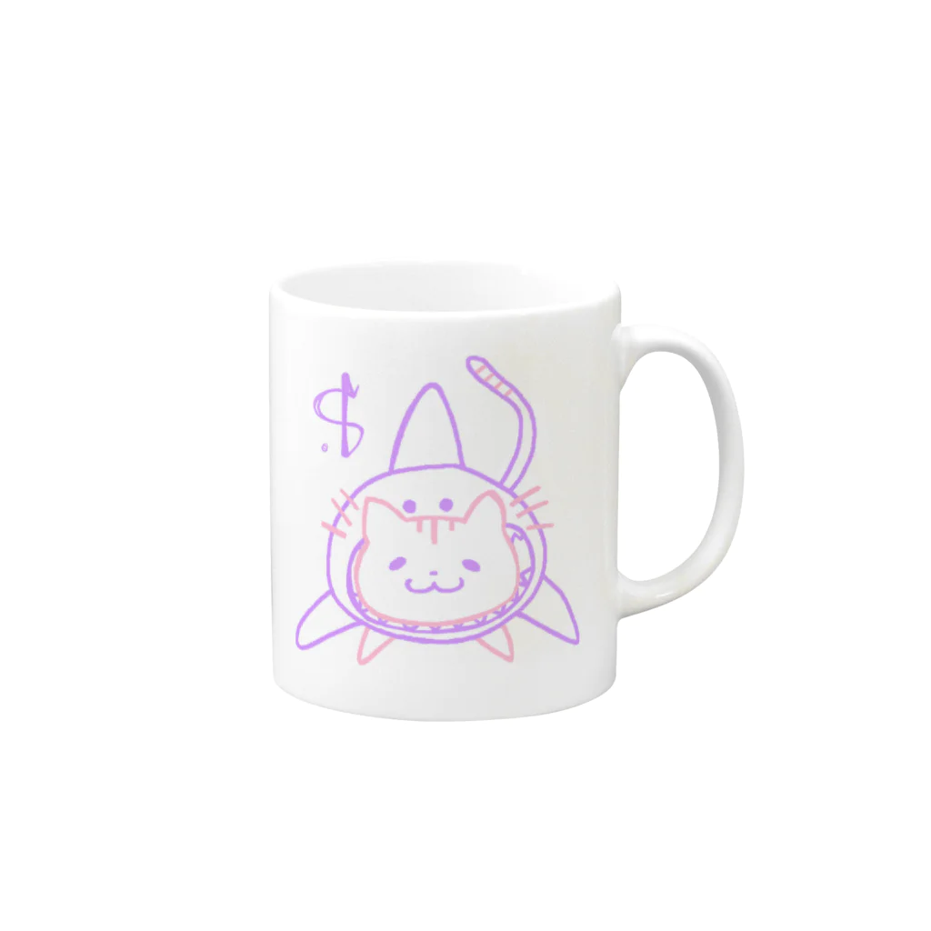 雨莉 さな。のお店のサメ猫マグ Mug :right side of the handle