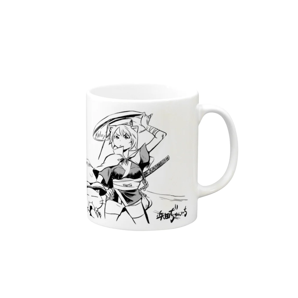 ねこガンマン オフィシャル。のねこガンマン(股旅もの) Mug :right side of the handle