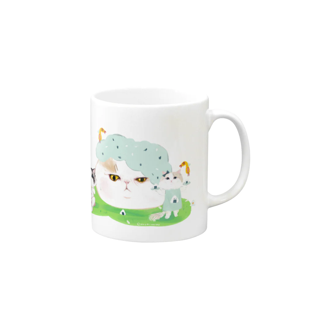 wokasinaiwoのおにぎり祭り５猫バージョン Mug :right side of the handle