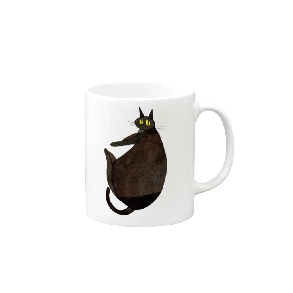 おかやまたかとしのBlack cat Mug :right side of the handle