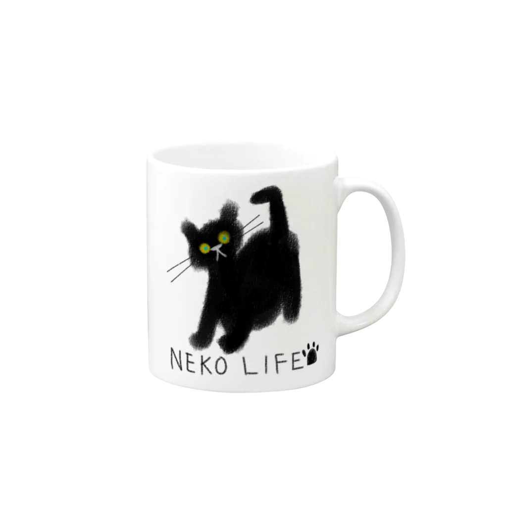 小鳥と映画館のネコライフ 青い瞳の黒猫 Mug :right side of the handle