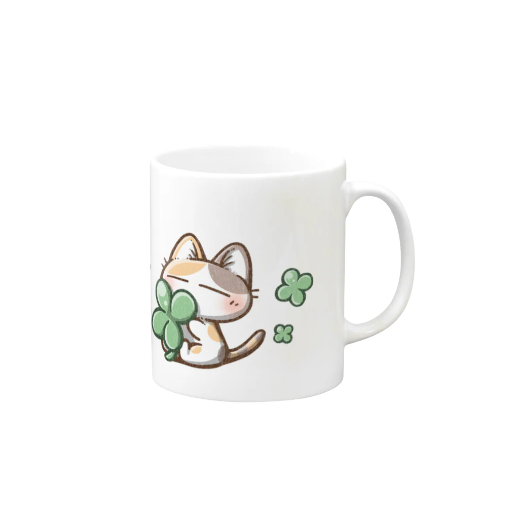 ねこ猫屋さんの三毛猫さんとクローバー Mug :right side of the handle