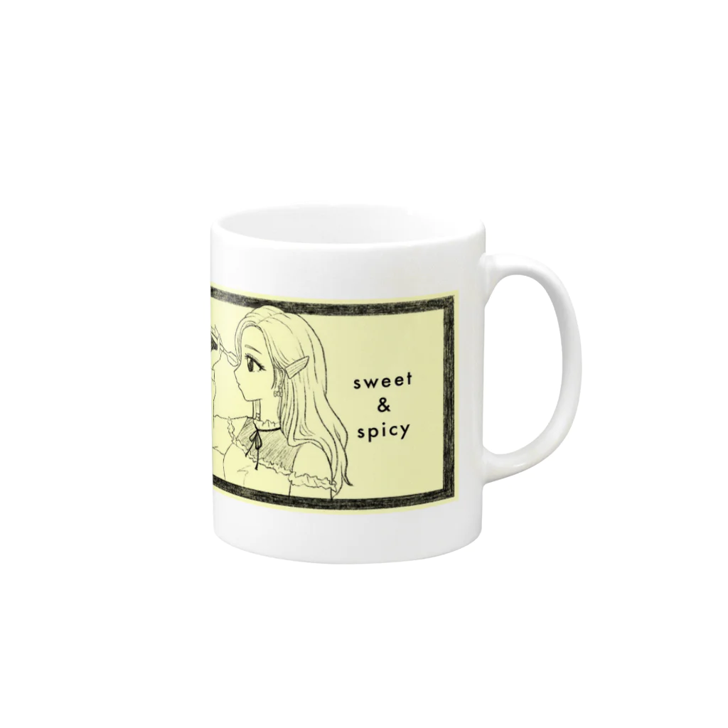 SWEET＆SPICY 【 すいすぱ 】ダーツの-ウマクナリタイ-ロングヘア女子　クリームイエロー Mug :right side of the handle