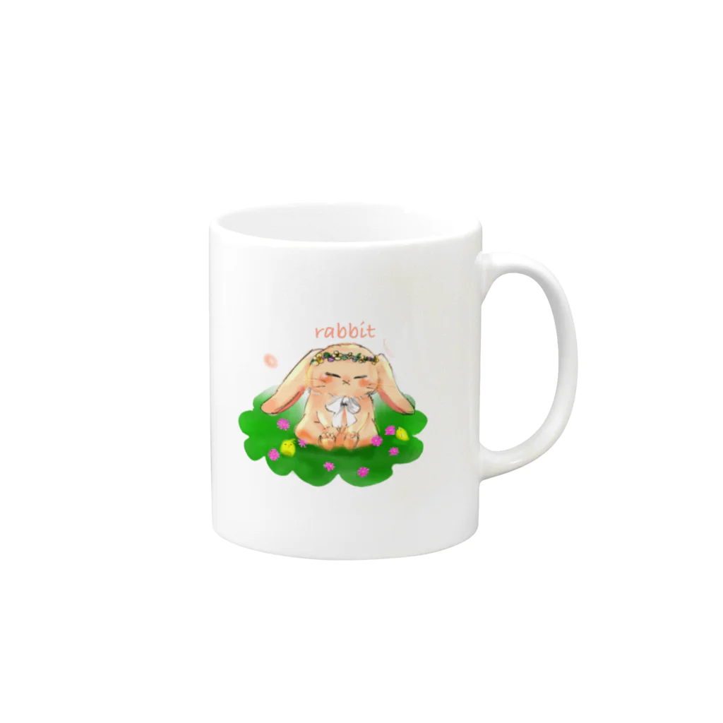 あすてるのお花とうさぎ Mug :right side of the handle