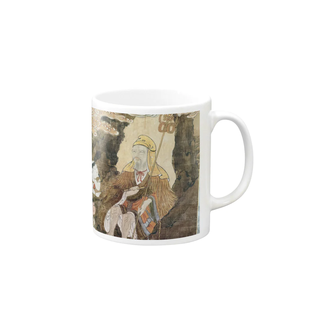 小説家、湊修司の聖なるグッズのお店の聖なる役小角のお守りグッズ Mug :right side of the handle