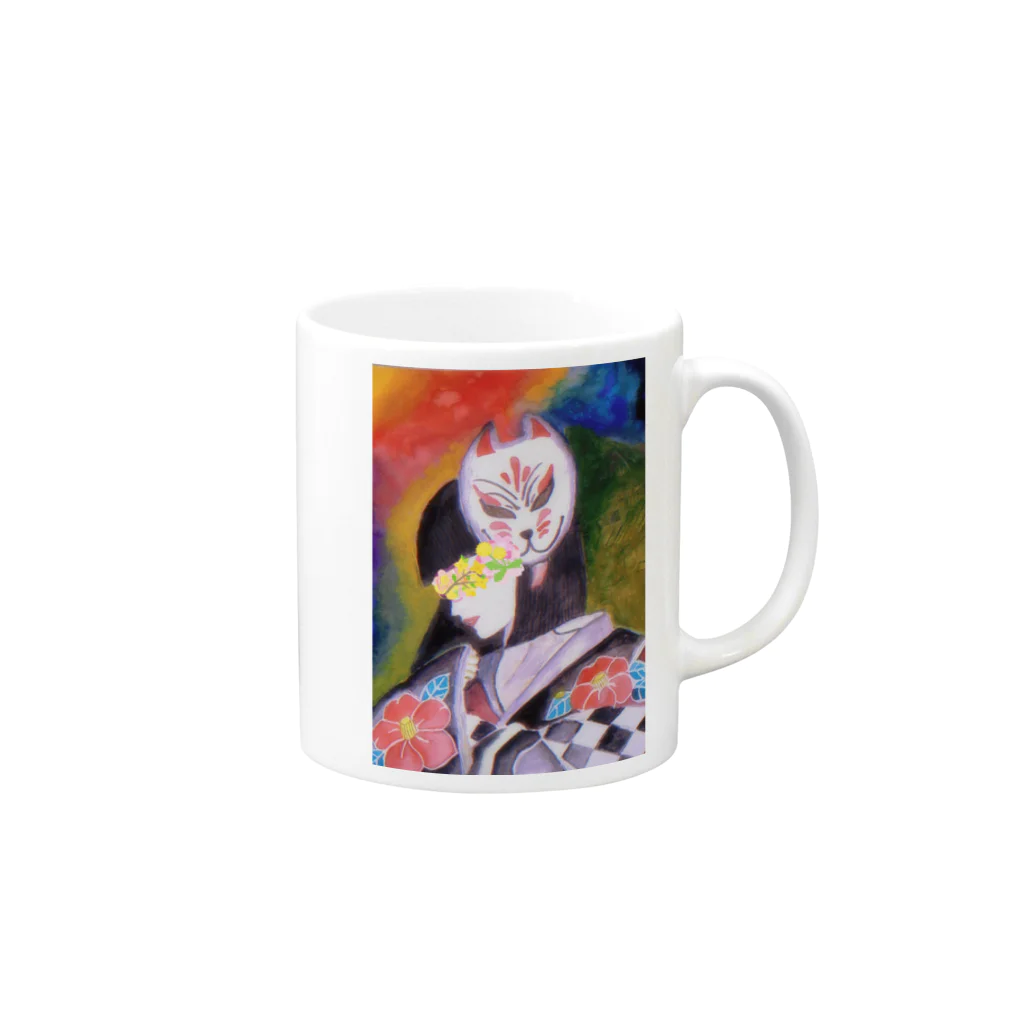 母のイラストグッズ♡の花付き祭り Mug :right side of the handle