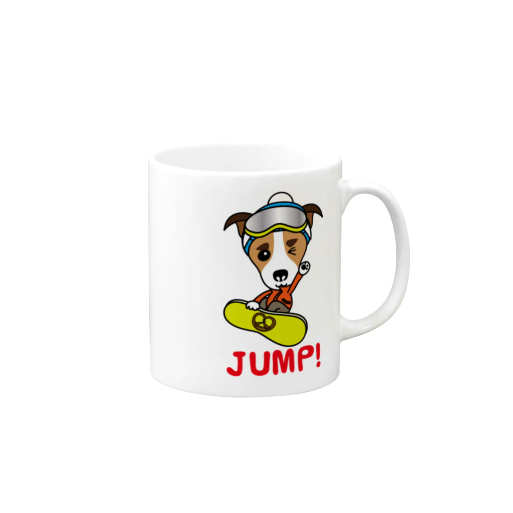 おりこうwanwanのJUMP!ジャックラッセルテリア Mug :right side of the handle