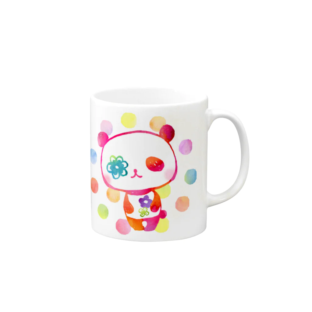 ヒフミヨイの花パンダ カラフルドット Mug :right side of the handle