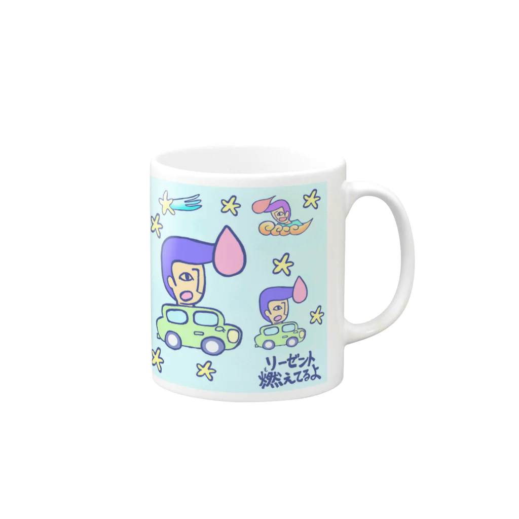 いーの！だめの?suzuri支店のリーゼント燃えてるよ 星空ドライブver. Mug :right side of the handle