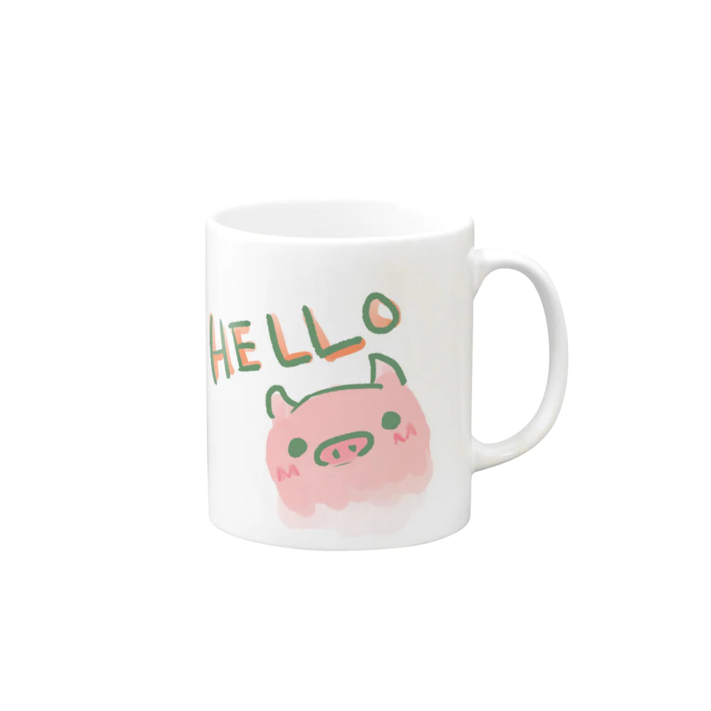 ピヨ浮上はしてるのHello　pig マグカップの取っ手の右面